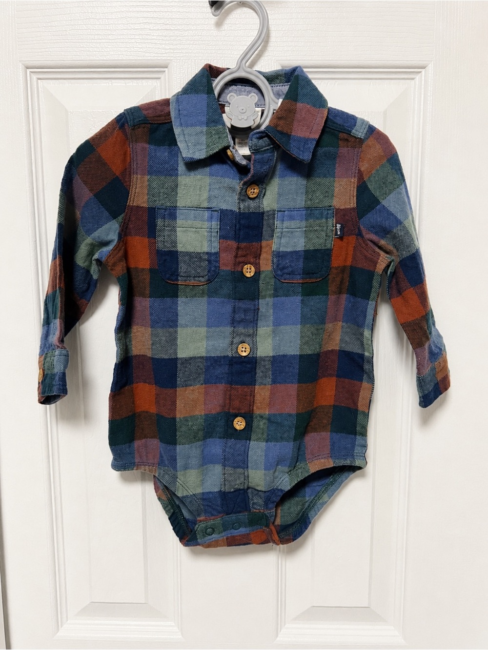 OshKosh Bgosh Baby Boy Plaid Flannel Bodysuit 12M NWOT